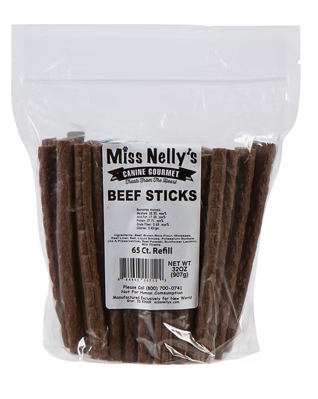 Miss Nelly’s Beef Sticks Jerky Dog Treats – 32 oz BULK Bag Questions & Answers