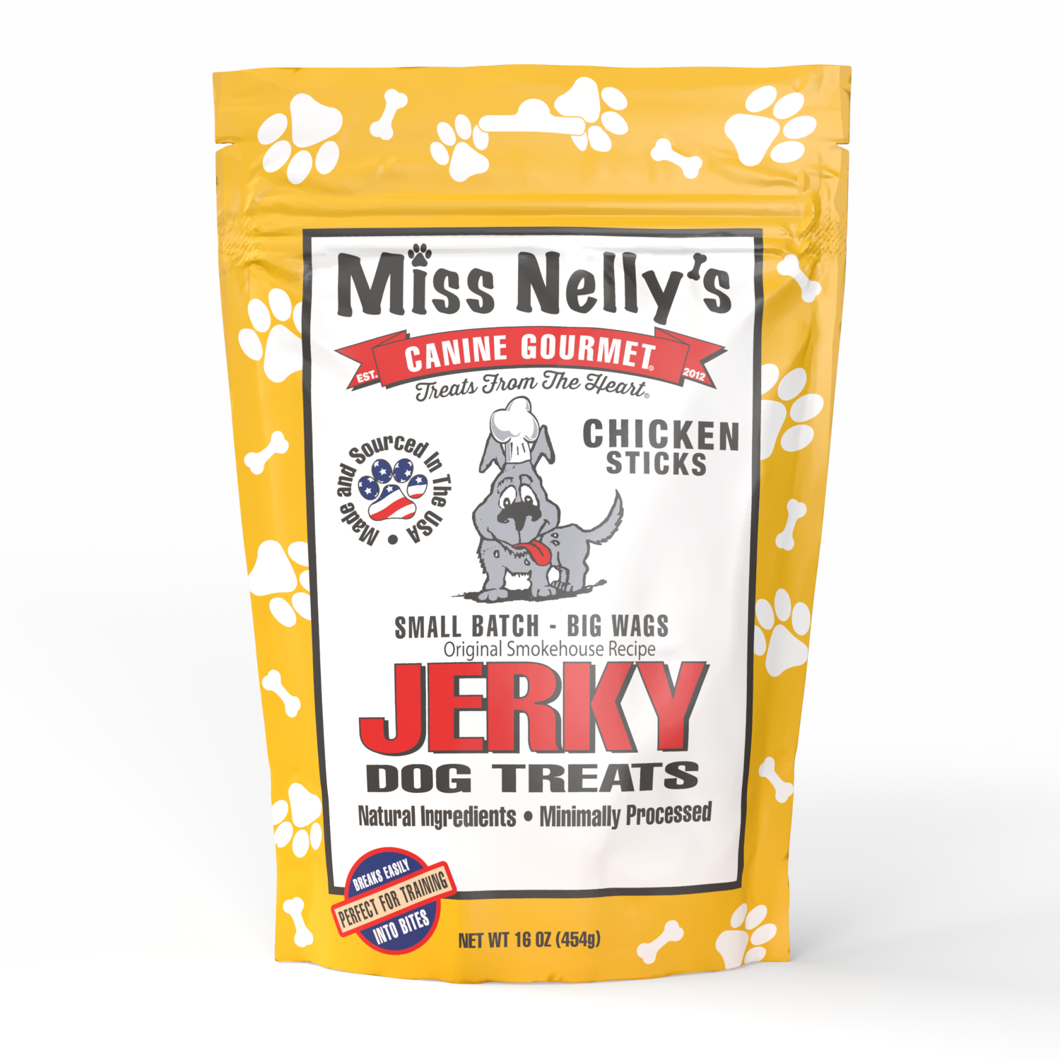 Miss Nelly’s Chicken Sticks Jerky Dog Treats – 16 oz Pouch Questions & Answers
