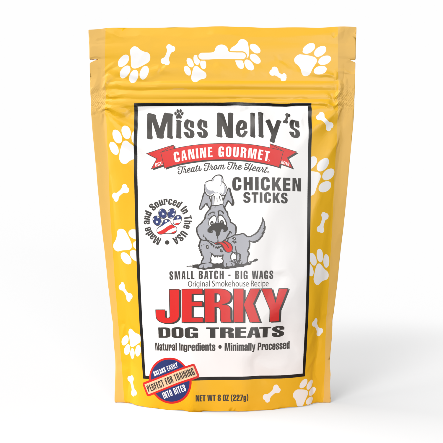 Miss Nelly’s Chicken Sticks Jerky Dog Treats – 8 oz Pouch Questions & Answers