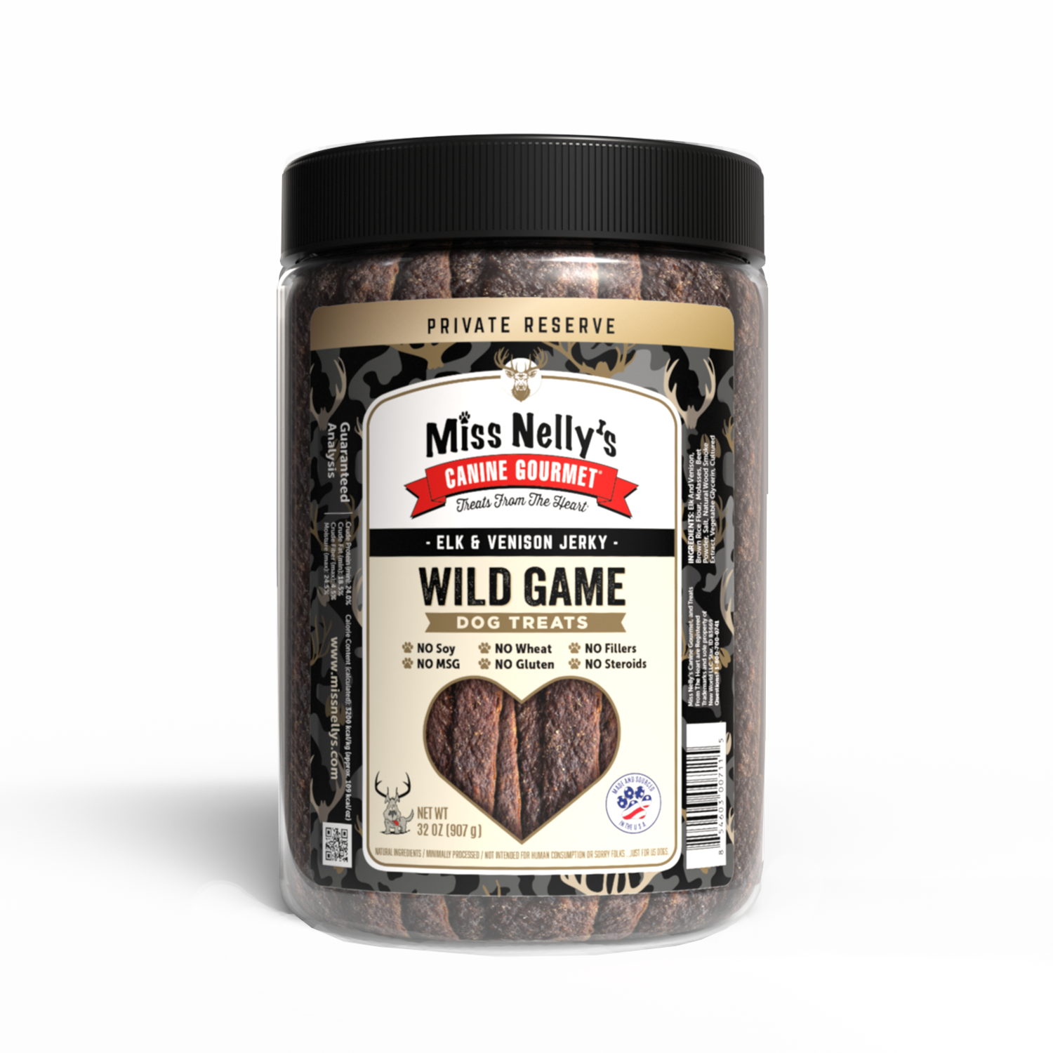 Miss Nelly’s Heart of the Wild Elk & Venison Strips Jerky Dog Treats – 32 oz Tub Questions & Answers